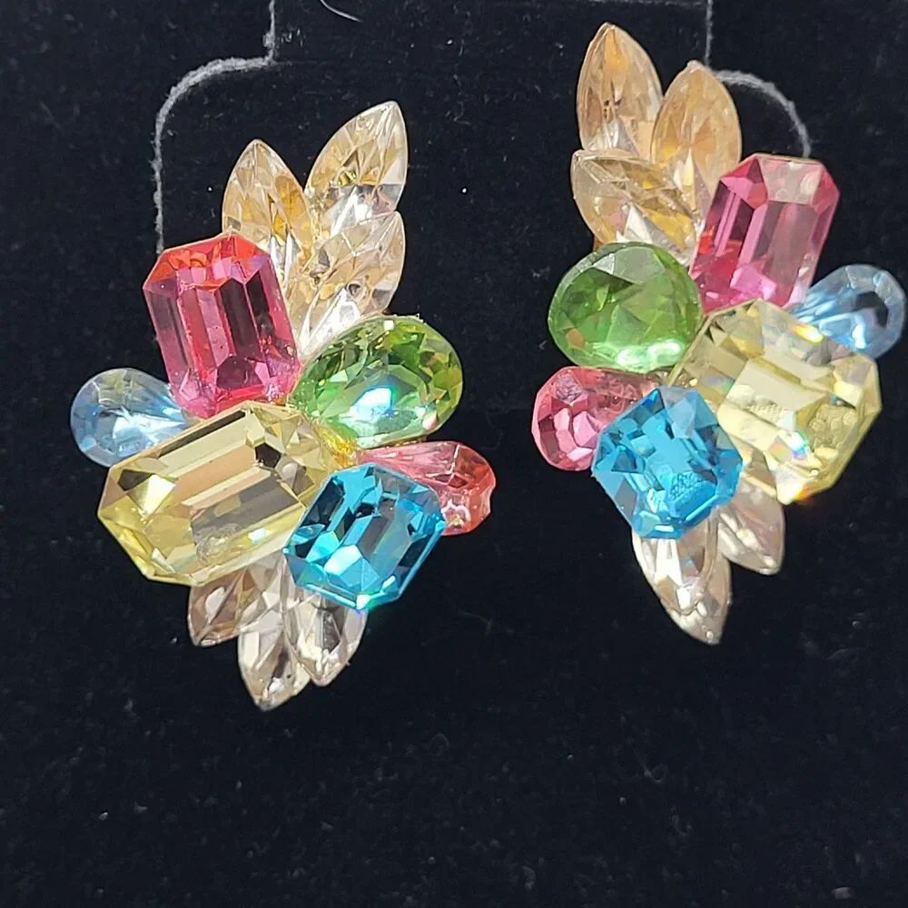 Stunning Crystal Cluster Clip On Earrings 2in